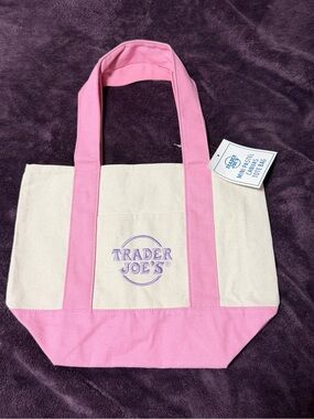 Trader Joe's Pink & Cream Canvas Tote Bag